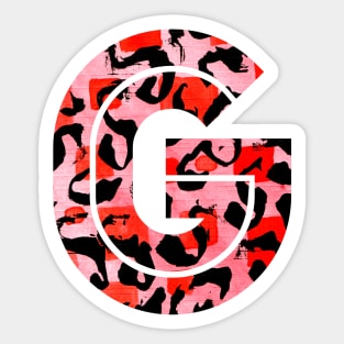 Abstract Letter G Watercolour Leopard Print Alphabet Red Sticker